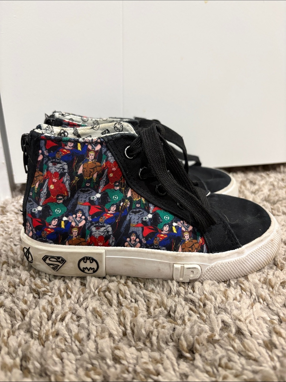 Kids Black High-Top Sneakers with Colorful Superhero Print